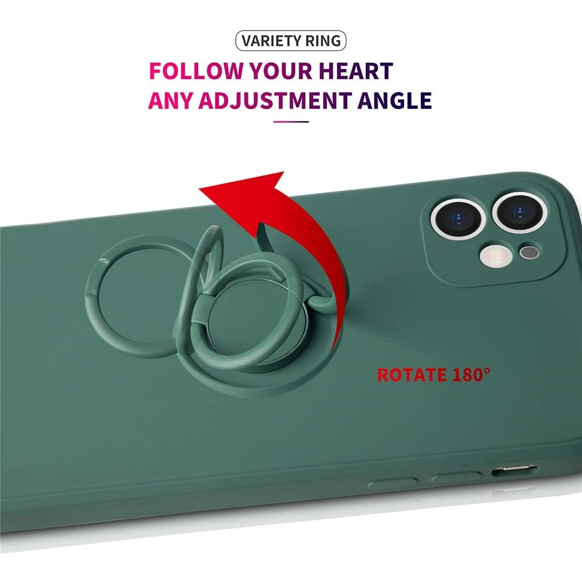 Husa protectie Flippy compatibila cu Apple iPhone 12 Mini Liquid Silicone Ring cu suport rotativ Verde - vivimall.ro