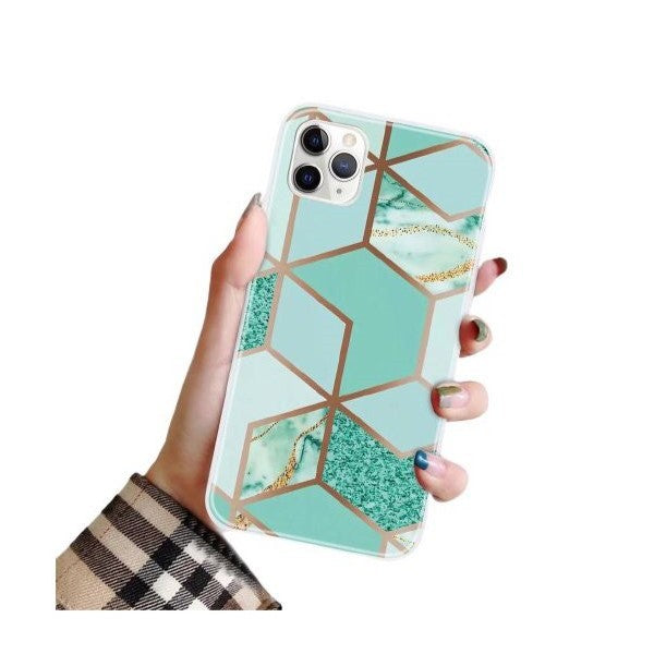 Husă iPhone 12 Pro TPU Marble Geometric verde, vedere frontală, design marmură lucios