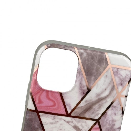 Husă protecție iPhone 12 Marble Geometric alb, vedere laterală – grosime 3mm și decupaje precise