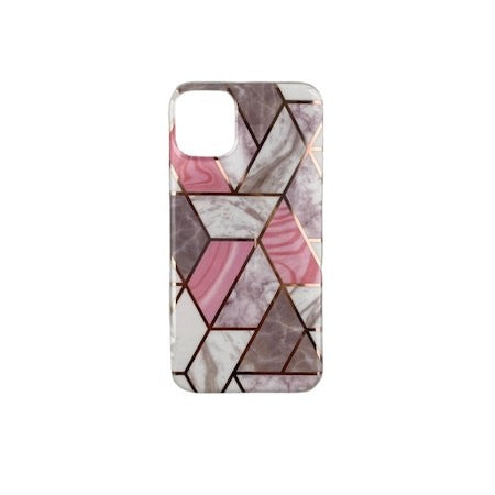 Husă iPhone 12 silicon TPU Marble Geometric alb, vedere frontală – design marmorat elegant
