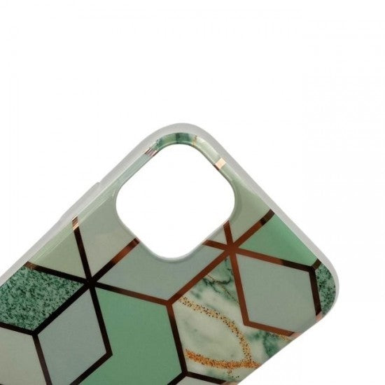 Husă protecție Apple iPhone 12 silicon TPU verde, detaliu design Marble Geometric