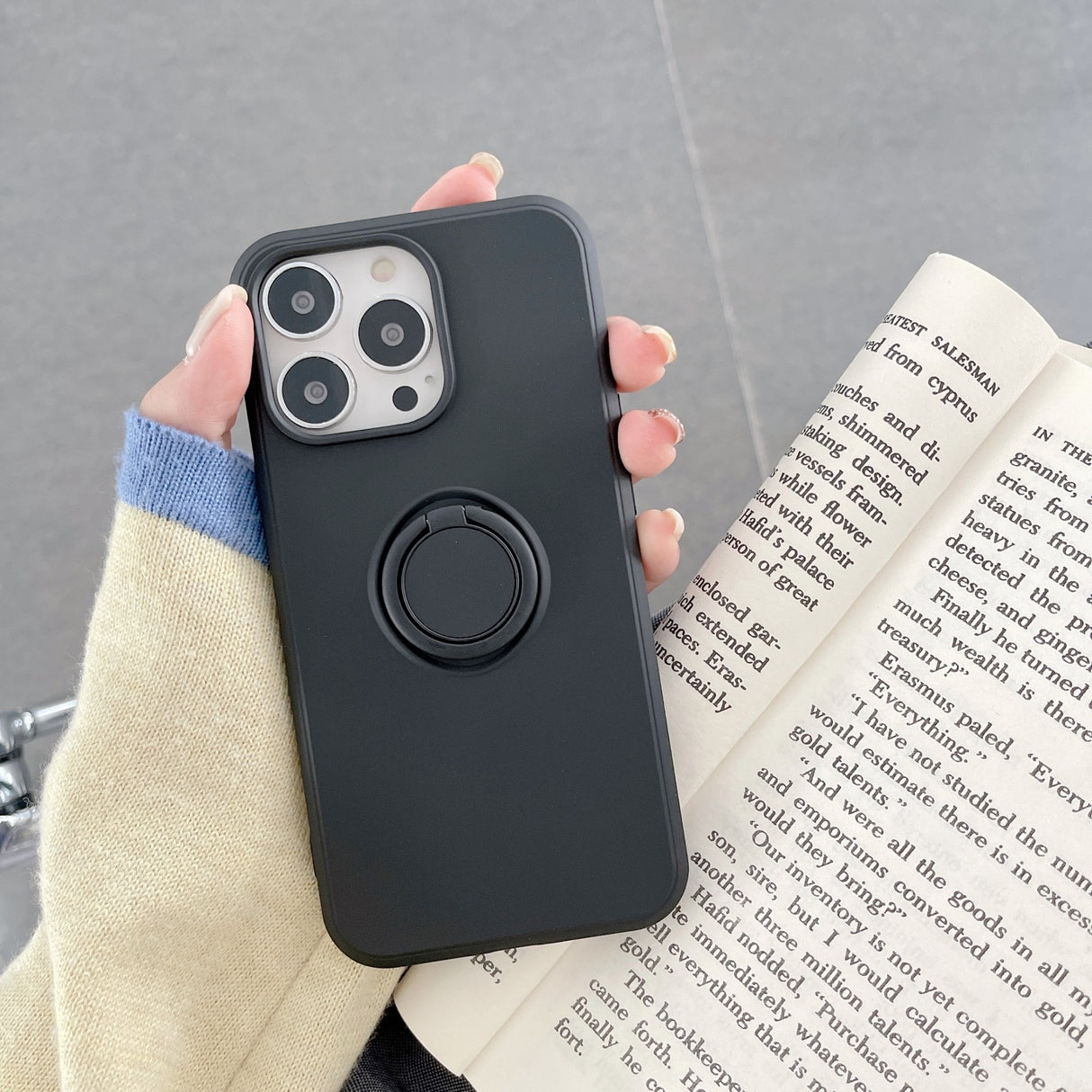 Husa protectie Flippy compatibila cu Apple iPhone 13 Liquid Silicone Ring cu suport rotativ Negru - vivimall.ro