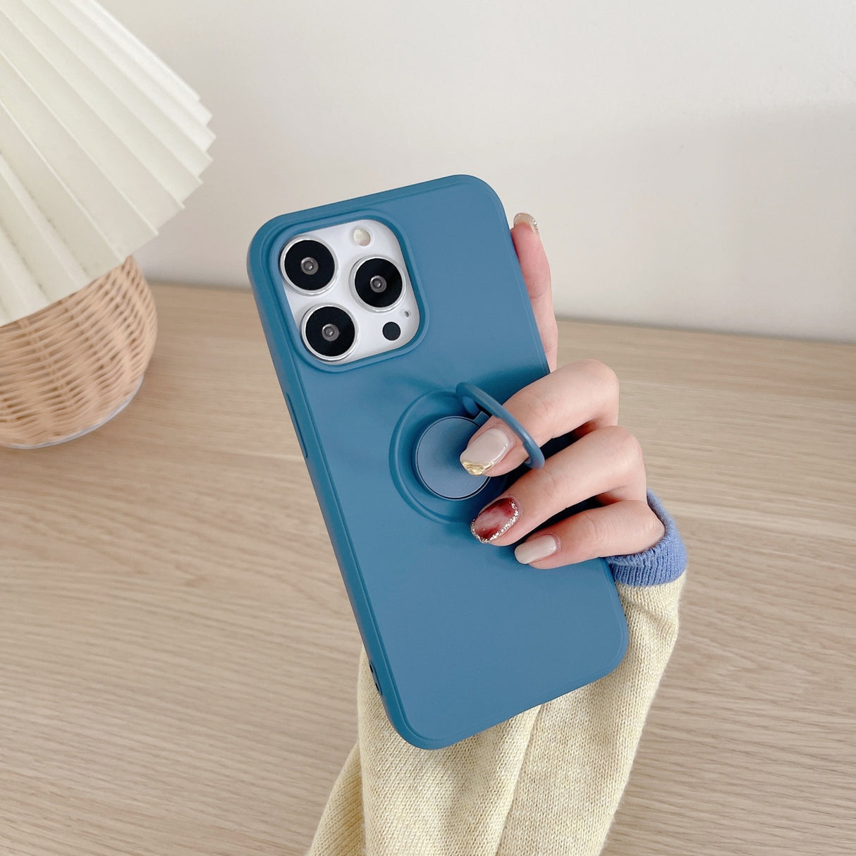 Husa protectie Flippy compatibila cu Apple iPhone 13 Mini Liquid Silicone Ring cu suport rotativ Albastru - vivimall.ro