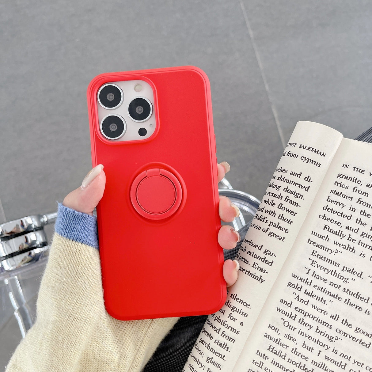 Husa protectie Flippy compatibila cu Huawei P30 Lite Liquid Silicone Ring cu suport rotativ Rosu - vivimall.ro