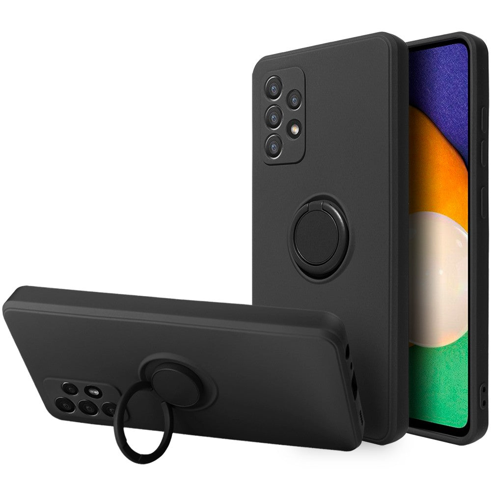 Husa protectie Flippy compatibila cu Samsung Galaxy A32 5G Liquid Silicone Ring cu suport rotativ Negru - vivimall.ro