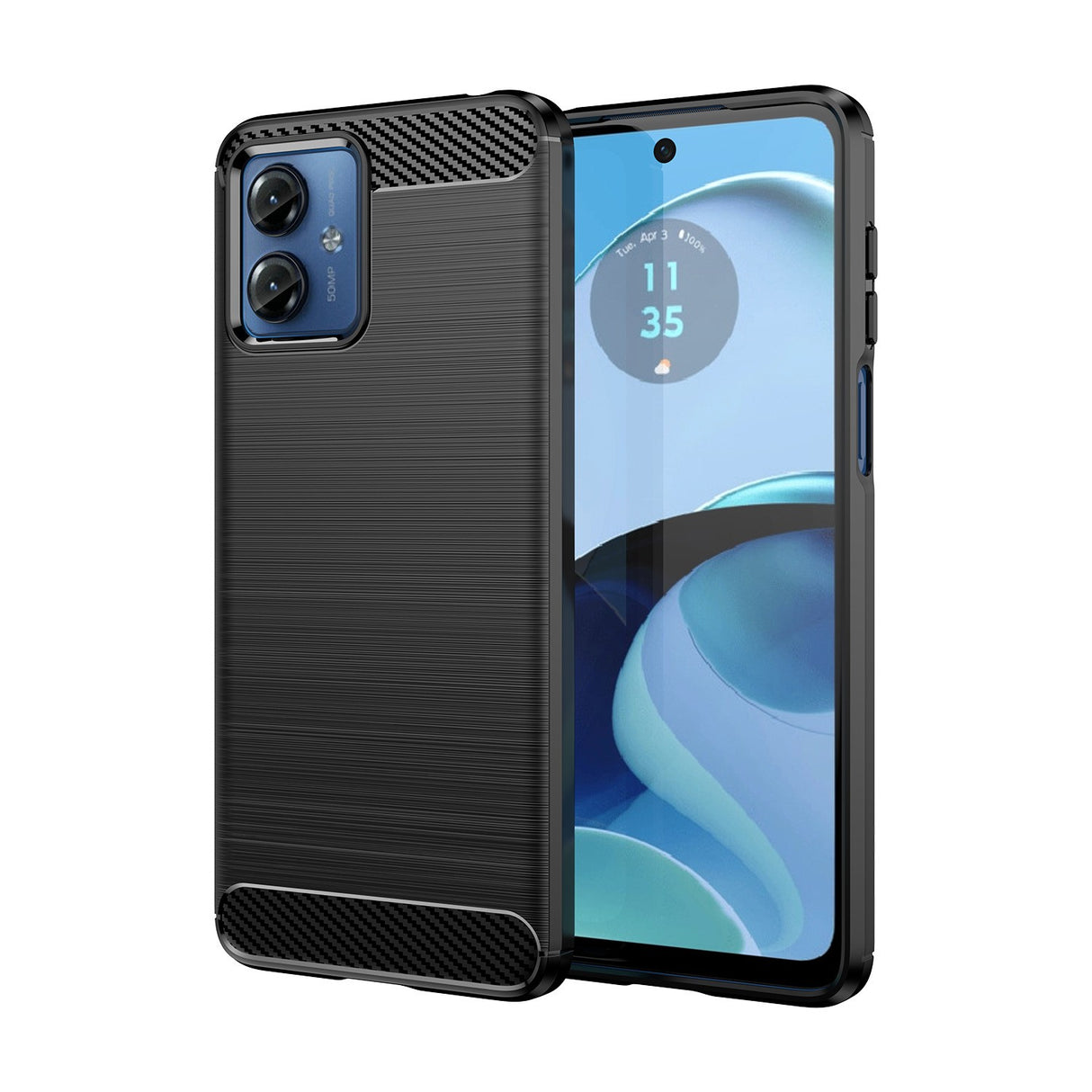 Husa de Protectie pentru Motorola Moto G14, Vivimall, Protectie 360, din TPU cu element de Carbon, Anti Alunecare, 1.8 mm, Negru - vivimall.ro