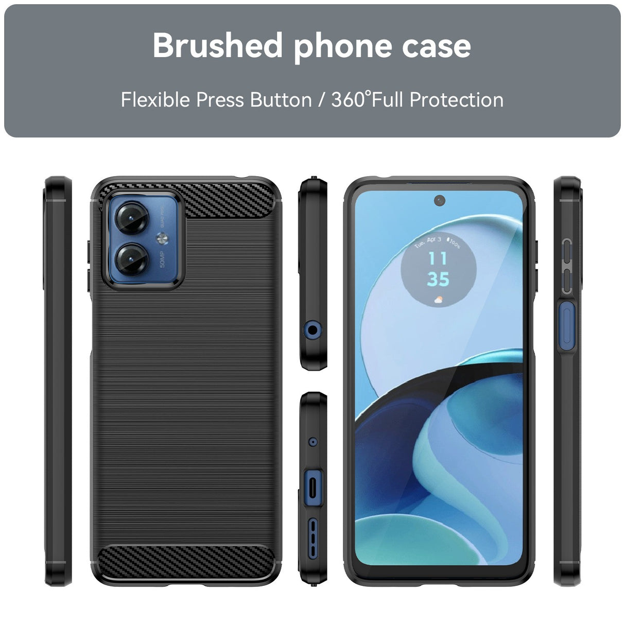 Husa de Protectie pentru Motorola Moto G14, Vivimall, Protectie 360, din TPU cu element de Carbon, Anti Alunecare, 1.8 mm, Negru - vivimall.ro