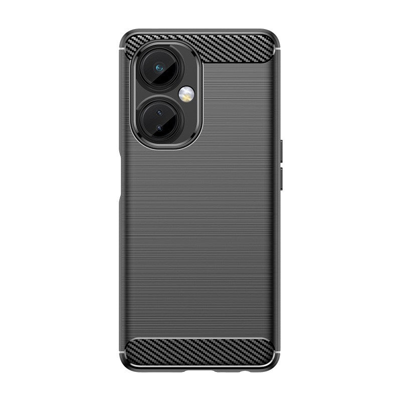 Husa Protectie pentru OnePlus Nord CE3 Lite, Vivimall, din Silicon TPU Moale, Textura Periat, Anti Cadere, cu Element Carbon, Negru - vivimall.ro