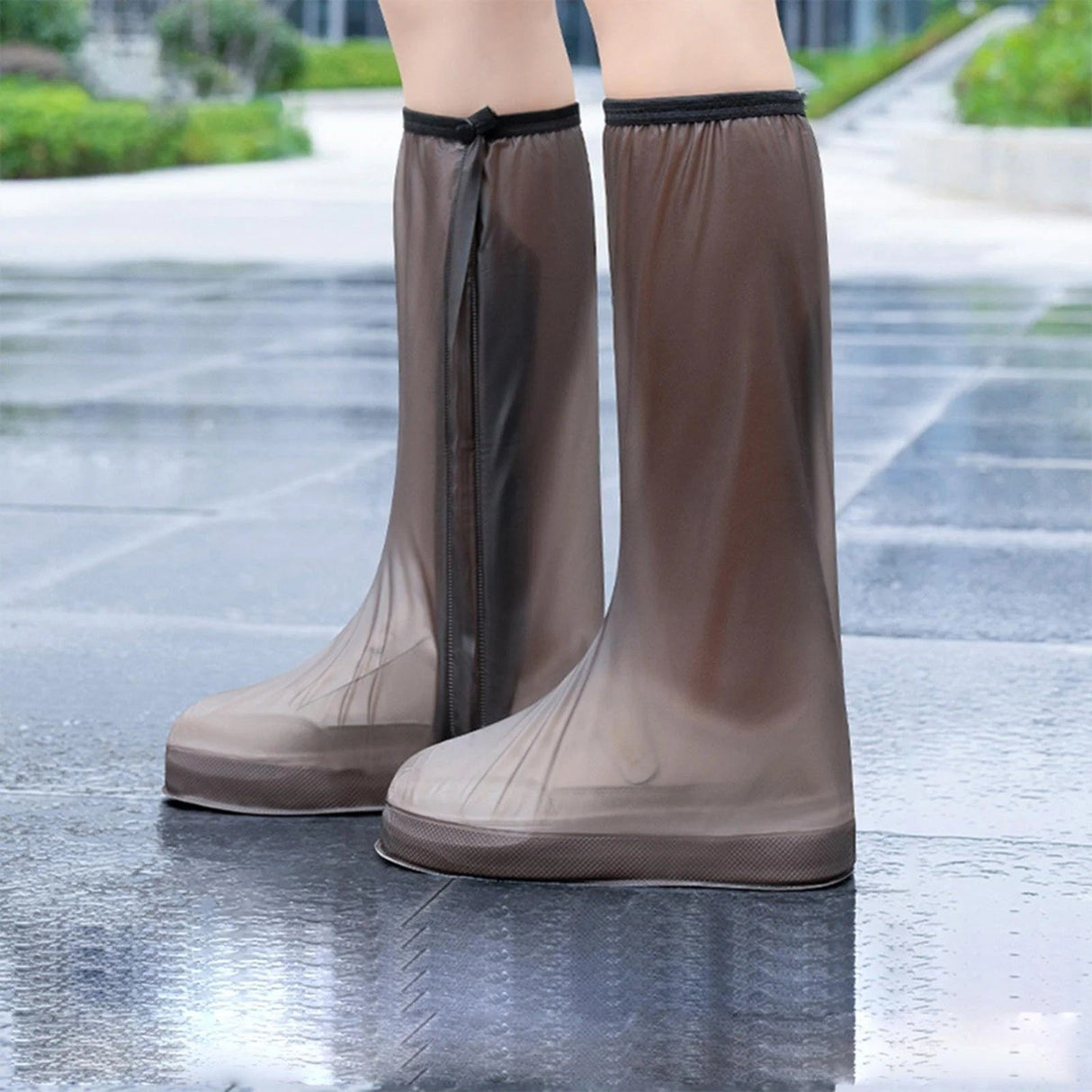 Protectie Incaltaminte pentru Ploaie si Noroi, Flippy, Impermeabila, Talpa Antiderapanta, cu Fermoar si Capsa, Inaltime 40 cm, Marime XXL 42-43, Maro - vivimall.ro