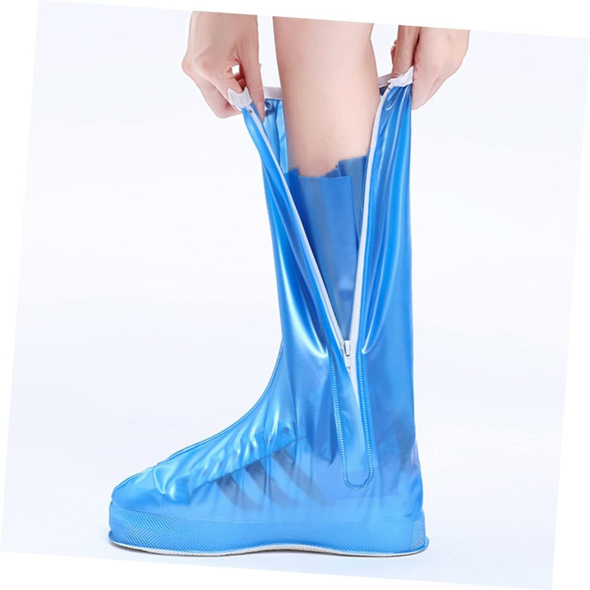 Protectie Incaltaminte pentru Ploaie si Noroi, Flippy, Impermeabila, Talpa Antiderapanta, cu Fermoar si Capsa, Inaltime 40 cm, Marime L 38-39, Albastru - vivimall.ro