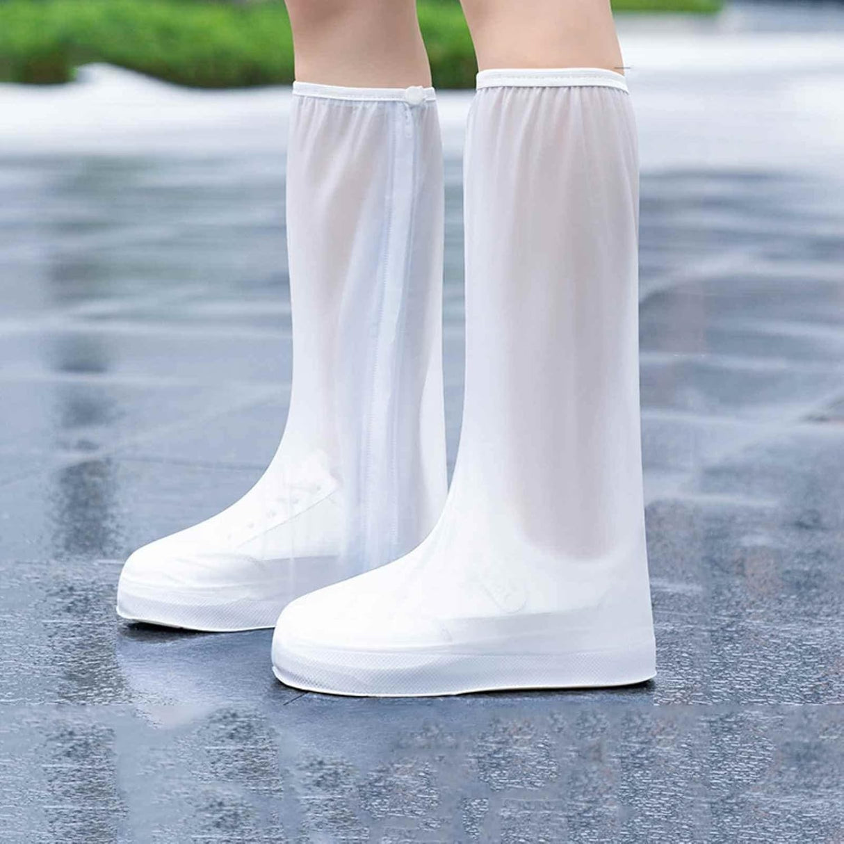 Protectie Incaltaminte pentru Ploaie si Noroi, Flippy, Impermeabila, Talpa Antiderapanta, cu Fermoar si Capsa, Inaltime 40 cm, Marime XXL 42-43, Alb - vivimall.ro