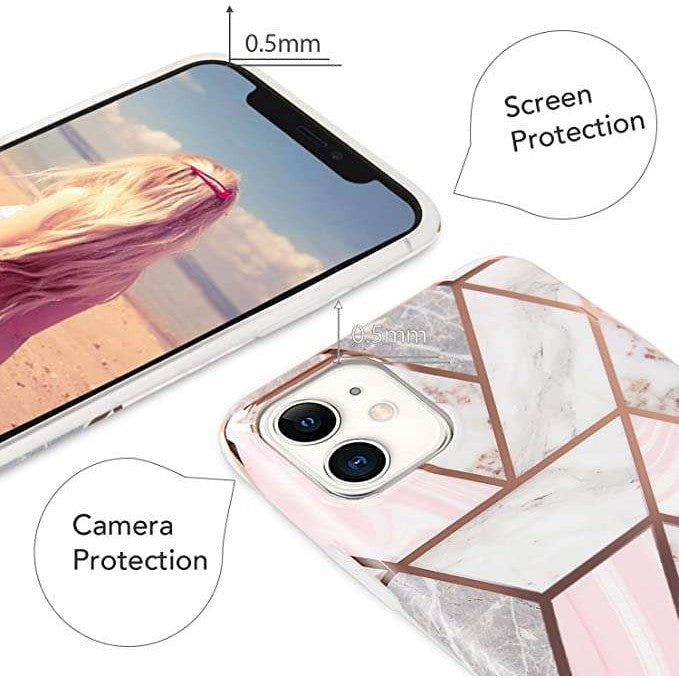 Husa protectie pentru Apple iPhone 11 Pro Max Soft IMD TPU Marble Geometric Alb - vivimall.ro