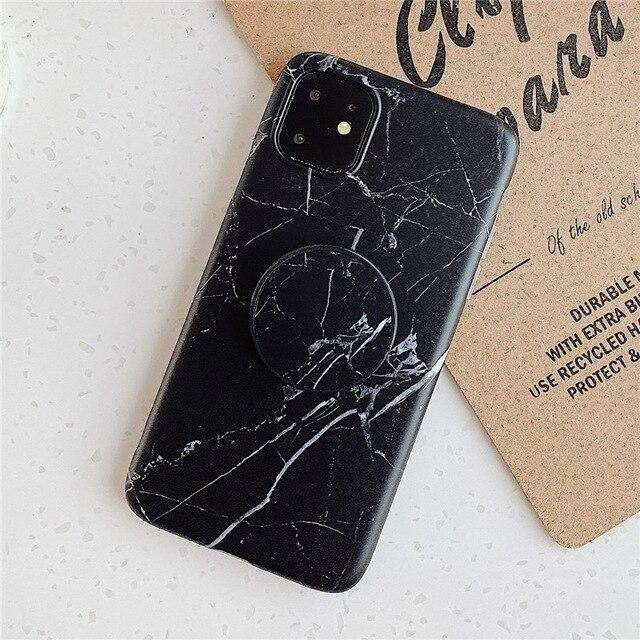 Husa protectie pentru Apple iPhone 11 Pro Soft IMD TPU Marble Negru cu Suport inclus - vivimall.ro