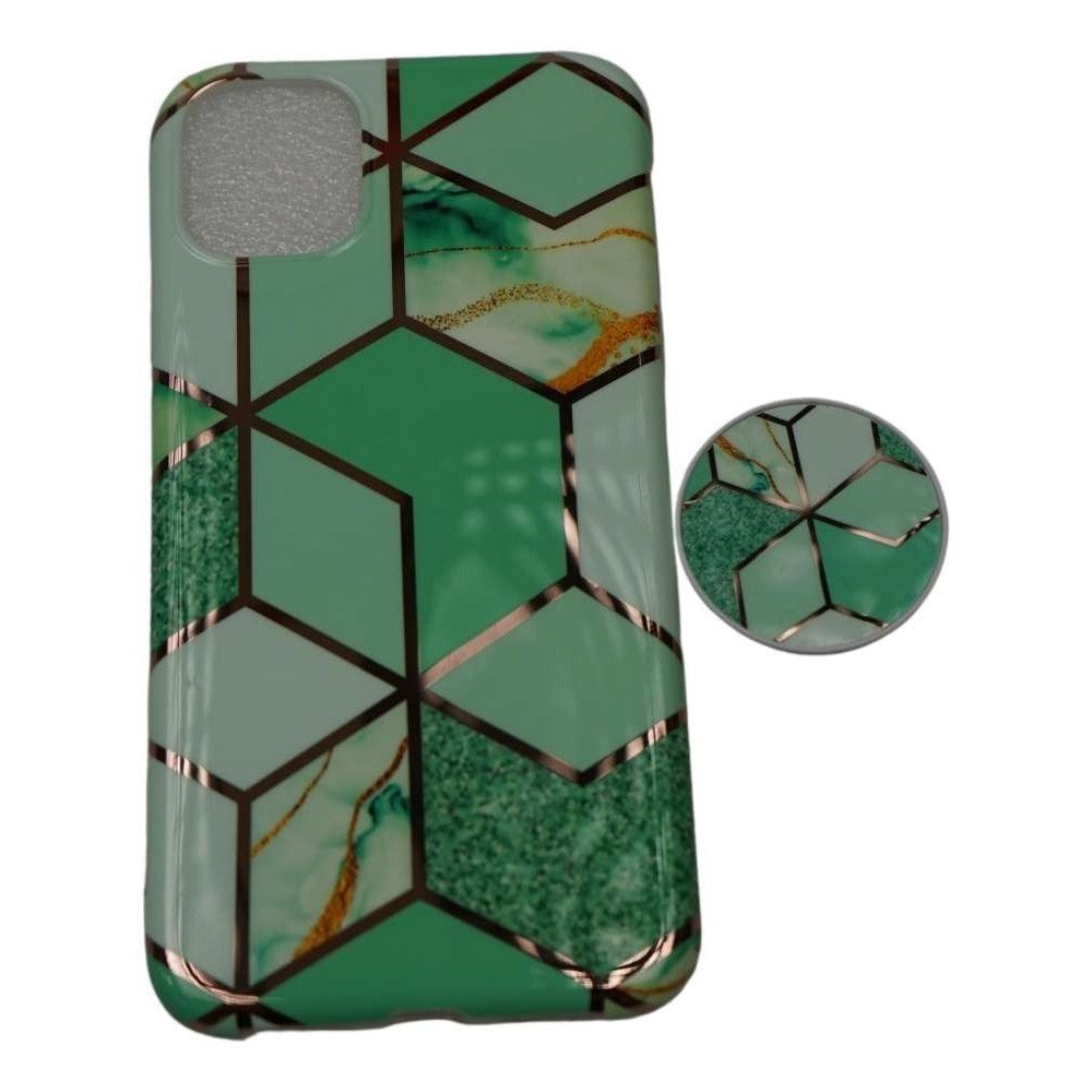 Husa protectie pentru Apple iPhone 11 Soft IMD TPU Marble Geometric Verde Suport inclus - vivimall.ro