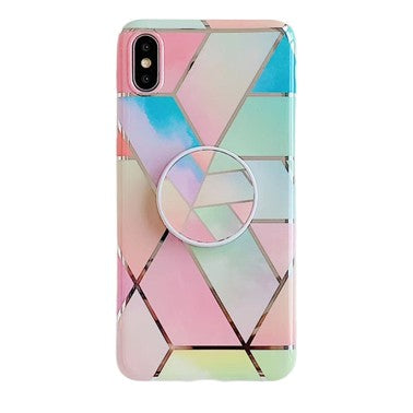 Husa protectie pentru Apple iPhone 11Pro Max Soft IMD TPU Marble Geometric Roz Suport inclus - vivimall.ro