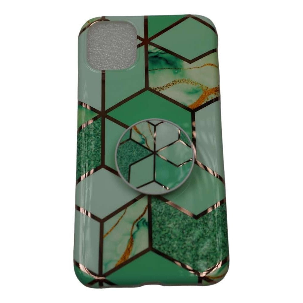 Husa protectie pentru Apple iPhone 11Pro Soft IMD TPU Marble Geometric Verde Suport inclus - vivimall.ro
