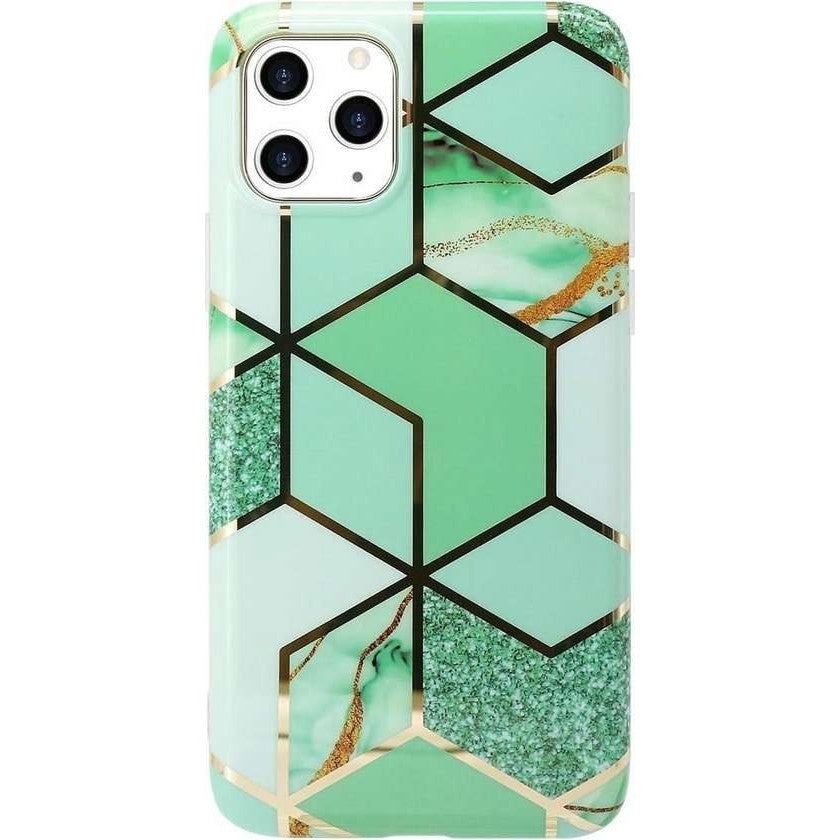 Husă Apple iPhone XR Marble Geometric montată pe telefon, vedere din spate