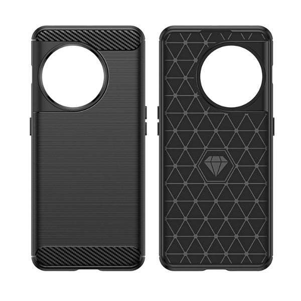 Husa Protectie pentru OnePlus 11, Vivimall, din Silicon TPU Moale, Textura Periat, Anti Cadere, cu Element Carbon, Negru - vivimall.ro
