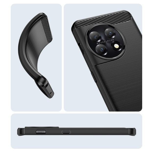 Husa Protectie pentru OnePlus 11, Vivimall, din Silicon TPU Moale, Textura Periat, Anti Cadere, cu Element Carbon, Negru - vivimall.ro