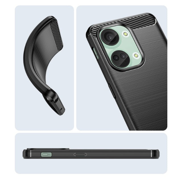 Husa Protectie pentru OnePlus Nord 3, Vivimall, din Silicon TPU Moale, Textura Periat, Anti Cadere, cu Element Carbon, Negru - vivimall.ro