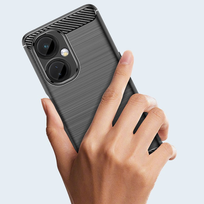 Husa Protectie pentru OnePlus Nord CE2 Lite 5G, Vivimall, din Silicon TPU Moale, Textura Periat, Anti Cadere, cu Element Carbon, Negru - vivimall.ro