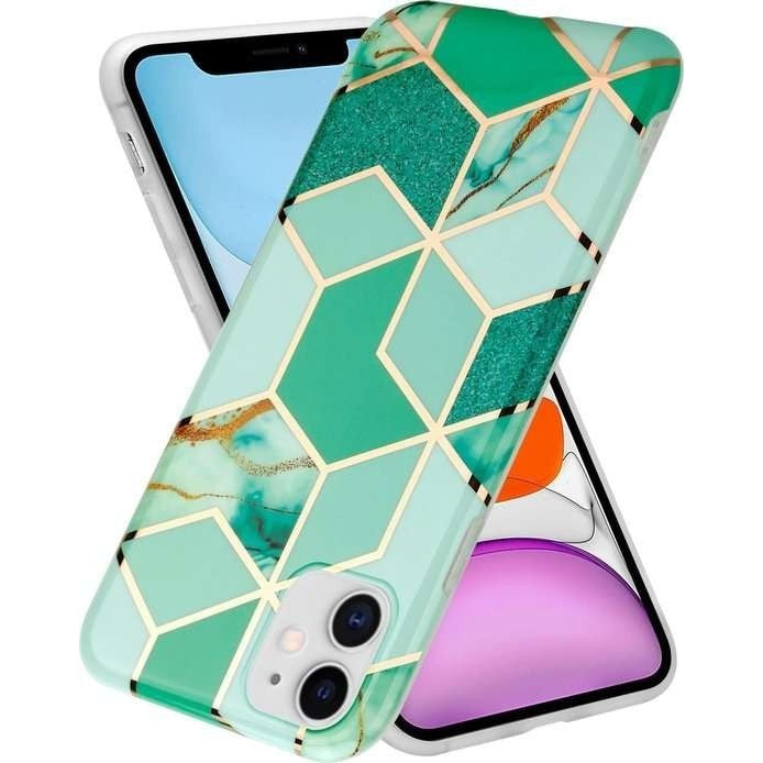 Husa protectie pentru Samsung S10 Plus Soft IMD TPU Marble Geometric Verde - vivimall.ro