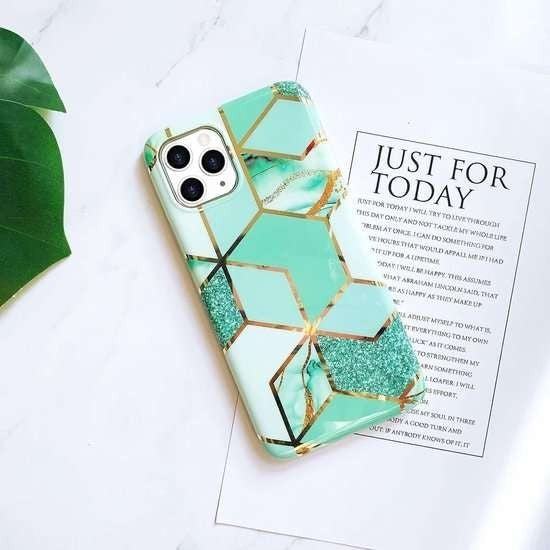 Husa protectie pentru Samsung S10 Soft IMD TPU Marble Geometric Verde - vivimall.ro