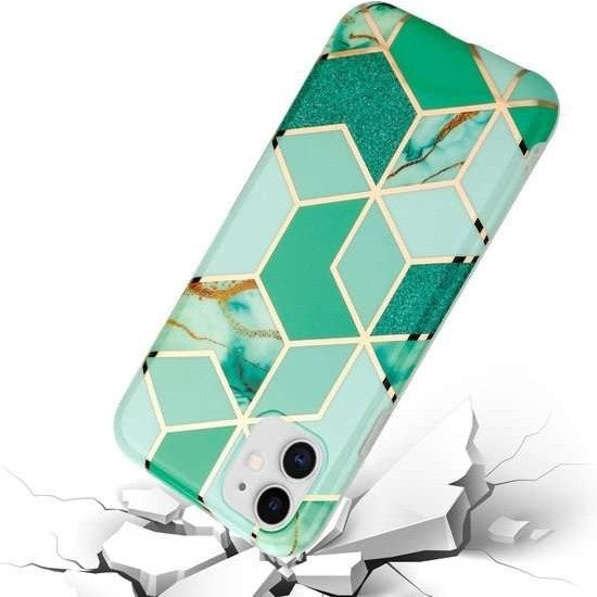 Husa protectie pentru Samsung S20 Soft IMD TPU Marble Geometric Verde - vivimall.ro