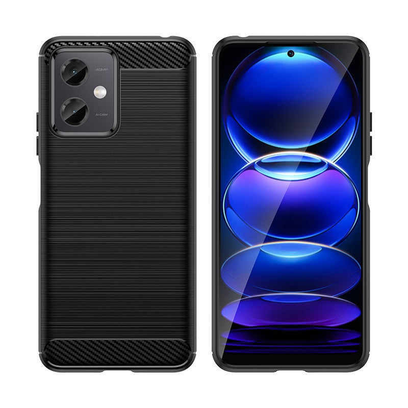 Husa Protectie pentru Xiaomi Redmi Note 12 5G, Vivimall, din Silicon TPU Moale, Textura Periat, Anti Cadere, cu Element Carbon, Negru - vivimall.ro