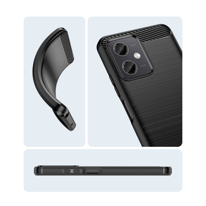 Husa Protectie pentru Xiaomi Redmi Note 12 5G, Vivimall, din Silicon TPU Moale, Textura Periat, Anti Cadere, cu Element Carbon, Negru - vivimall.ro