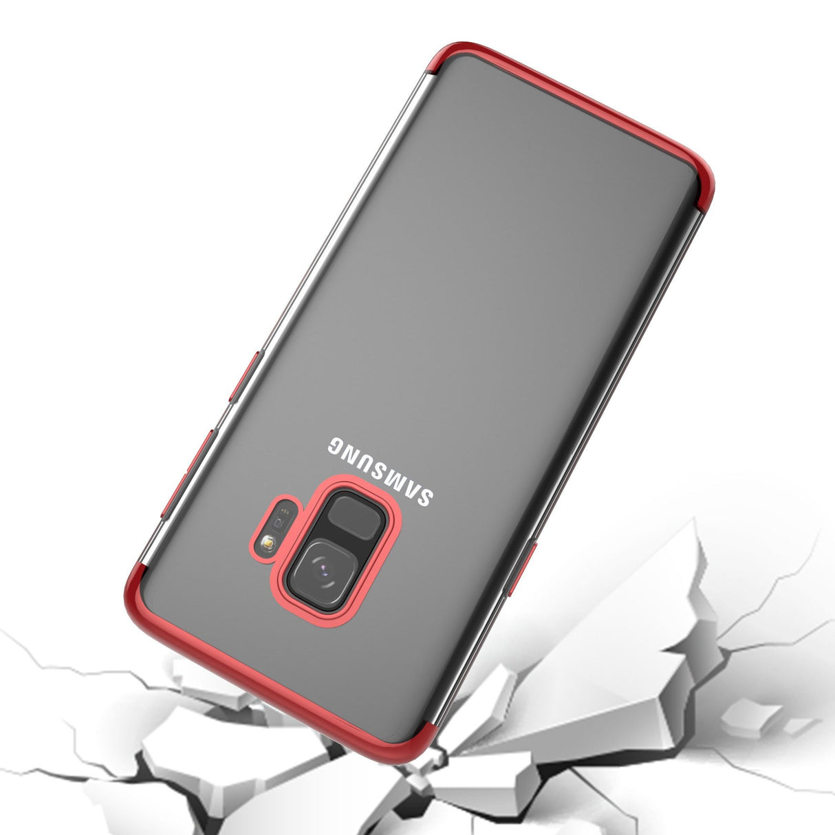 Husa Samsung Galaxy S9 Transparent cu Margini Rosii - vivimall.ro