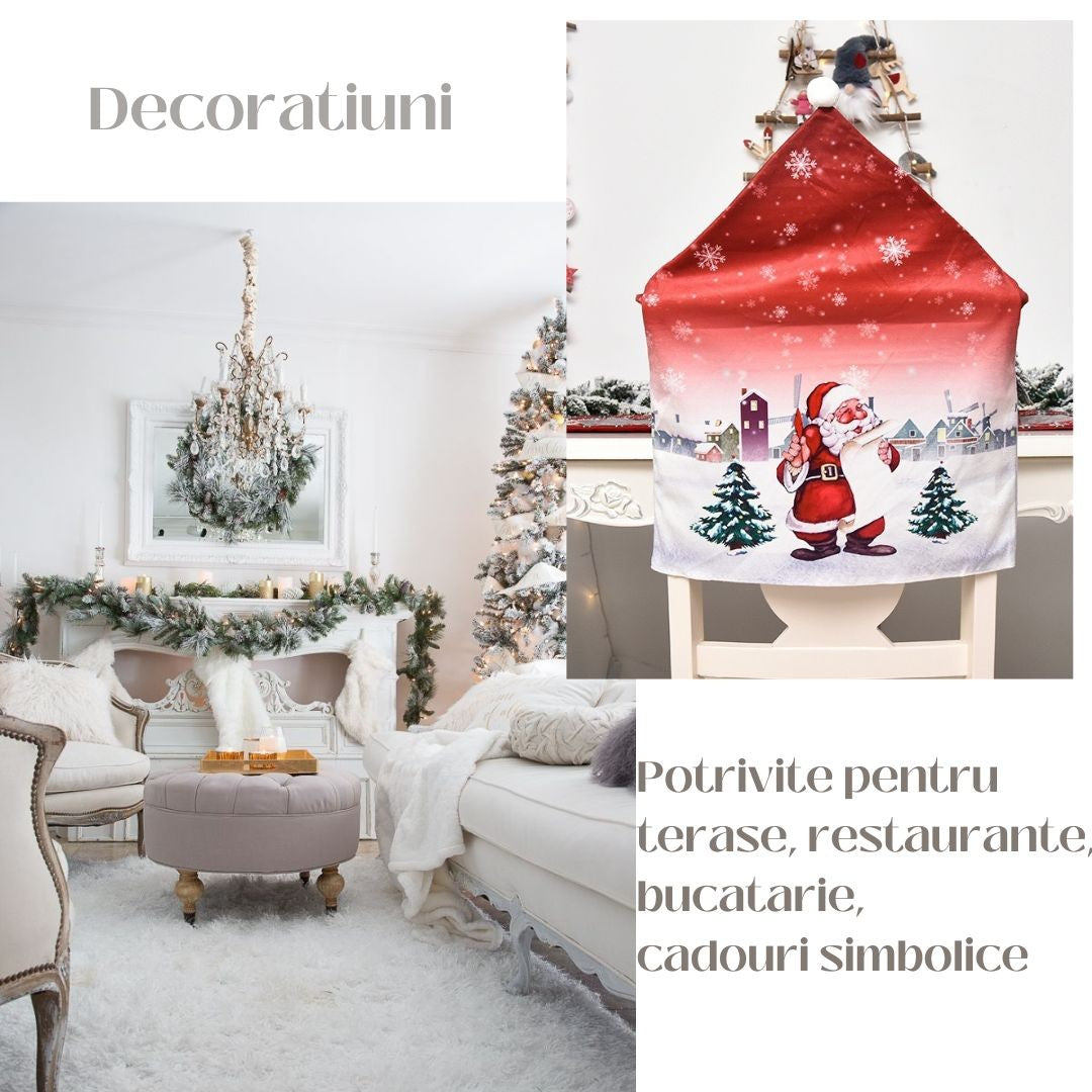 Husa pentru scaun Vivimall, tematica Craciun, material textil/poliester, 61 x 47 cm, rosu - vivimall.ro