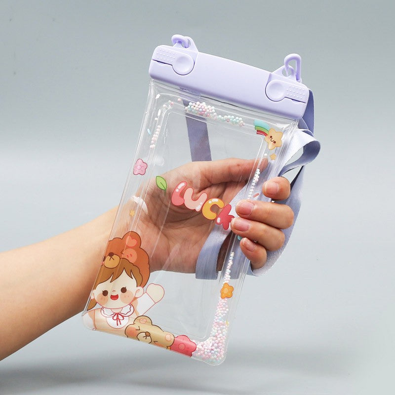 Husa subacvatica Fruity Waterproof Flippy, Snowproof, Universala, Impermeabila, cu Snur, pentru telefon sau documente, Lucky Girl, Mov - vivimall.ro