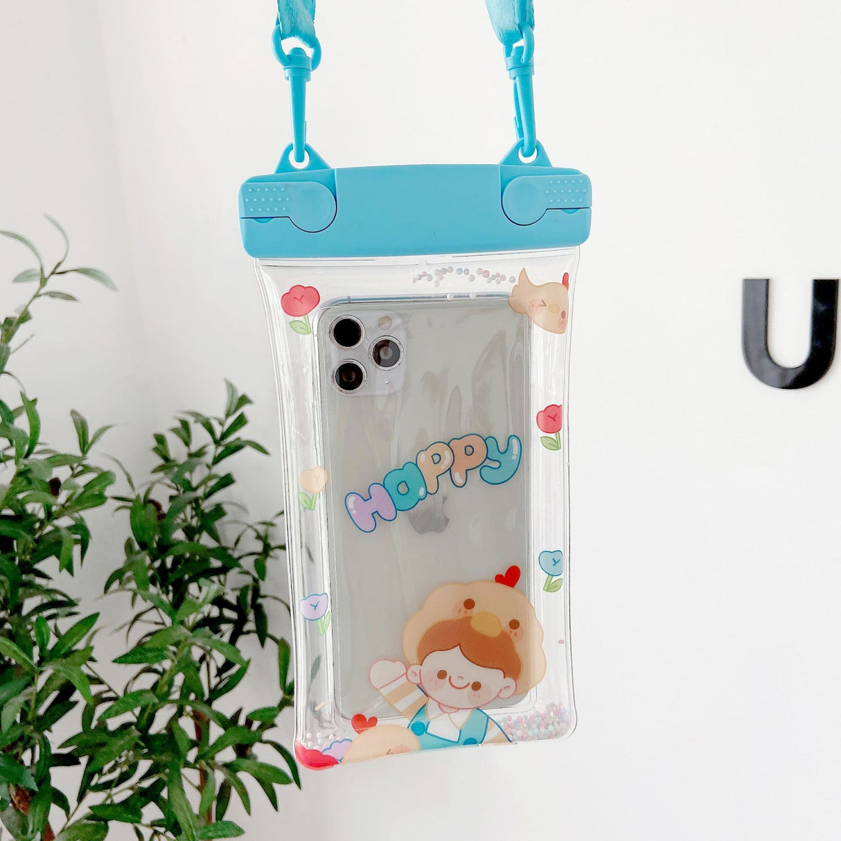 Husa subacvatica Fruity Waterproof Flippy, Snowproof, Universala, Impermeabila, cu Snur, pentru telefon sau documente, Happy Boy, Bleu - vivimall.ro