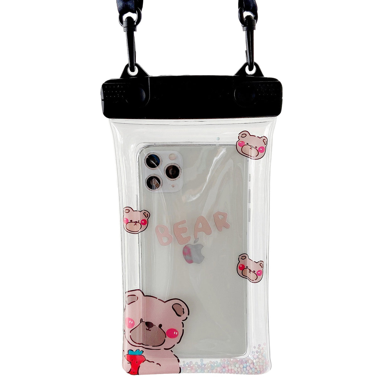 Husa subacvatica Fruity Waterproof Flippy, Snowproof, Universala, Impermeabila, cu Snur, pentru telefon sau documente, Berry Bear, Negru - vivimall.ro