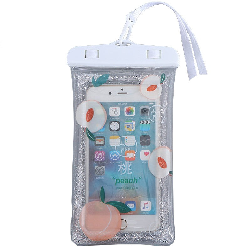 Husa subacvatica Glitter Kids Waterproof Flippy, Snowproof, Universala, cu Snur, pentru telefon sau documente, Peach, Alb - vivimall.ro