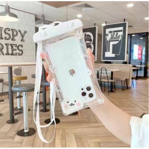 Husa subacvatica Kids Waterproof Flippy, Snowproof, Universala, cu Snur, pentru telefon sau documente, Bunny, Alb - vivimall.ro