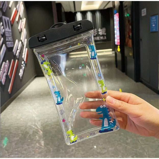 Husa subacvatica Kids Waterproof Flippy, Snowproof, Universala, cu Snur, pentru telefon sau documente, Dino, Negru - vivimall.ro