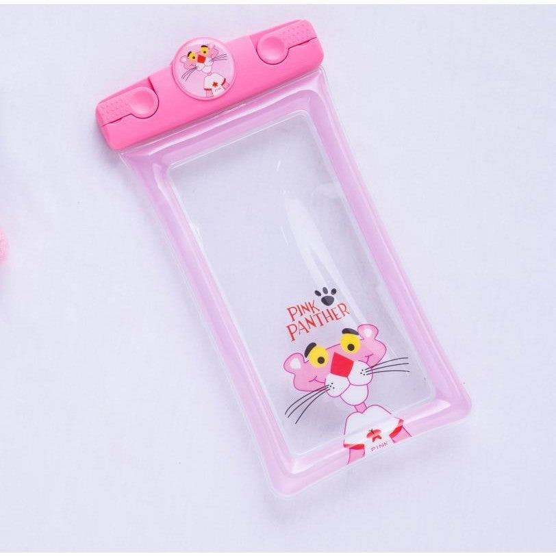 Husa subacvatica Mascot Waterproof Flippy, Snowproof, Universala, cu Snur, pentru telefon sau documente, Pantera, Roz - vivimall.ro