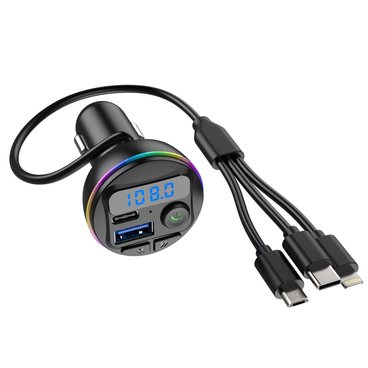 Incarcator Auto cu MP3 Player, Vivimall, Port USB Fast Charge QC3.0 si Type C, PD 20W, Bluetooth, 3 Mufe de Incarcare, Negru - vivimall.ro