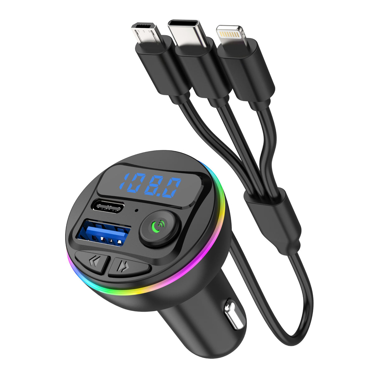 Incarcator Auto cu MP3 Player, Vivimall, Port USB Fast Charge QC3.0 si Type C, PD 20W, Bluetooth, 3 Mufe de Incarcare, Negru - vivimall.ro