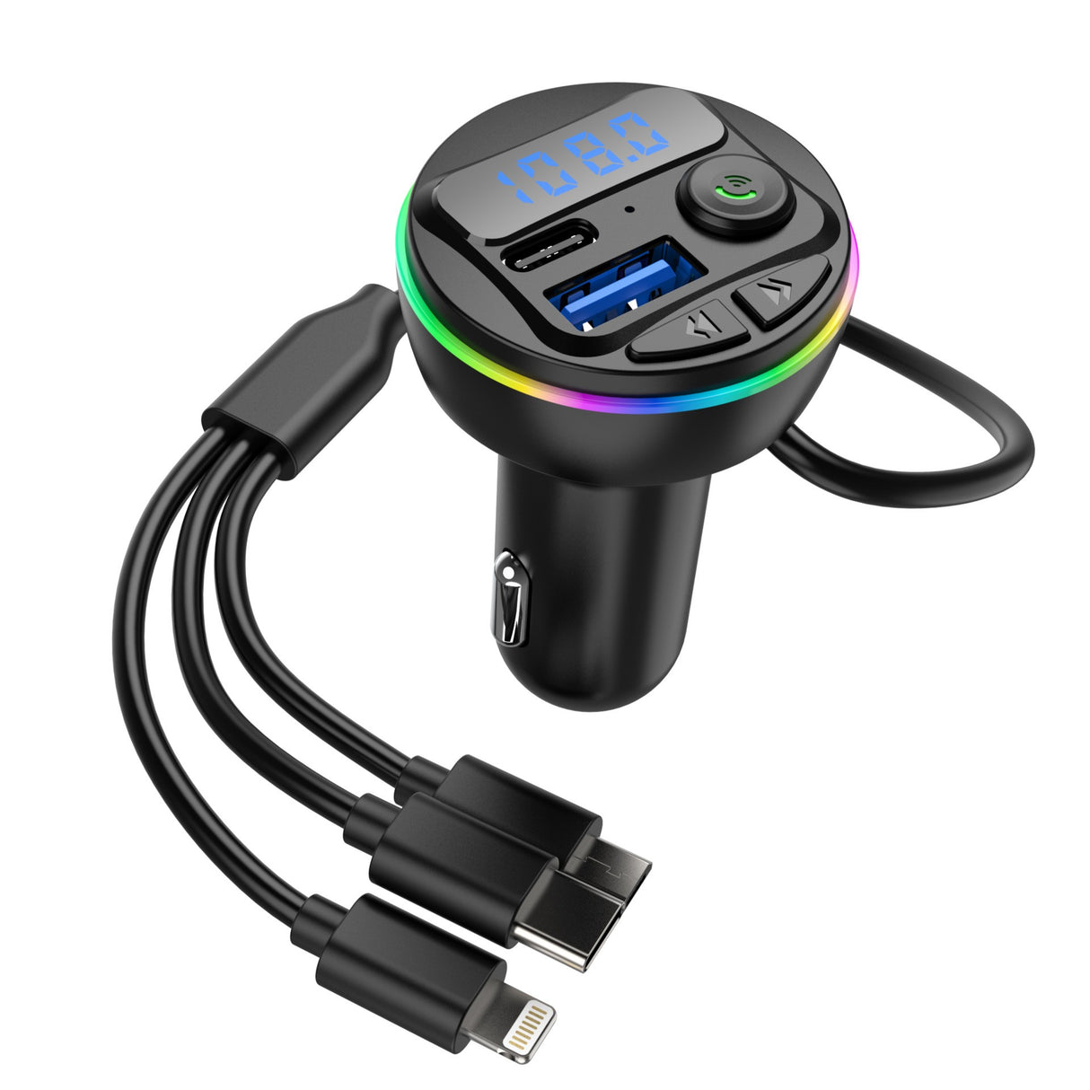 Incarcator Auto cu MP3 Player, Vivimall, Port USB Fast Charge QC3.0 si Type C, PD 20W, Bluetooth, 3 Mufe de Incarcare, Negru - vivimall.ro