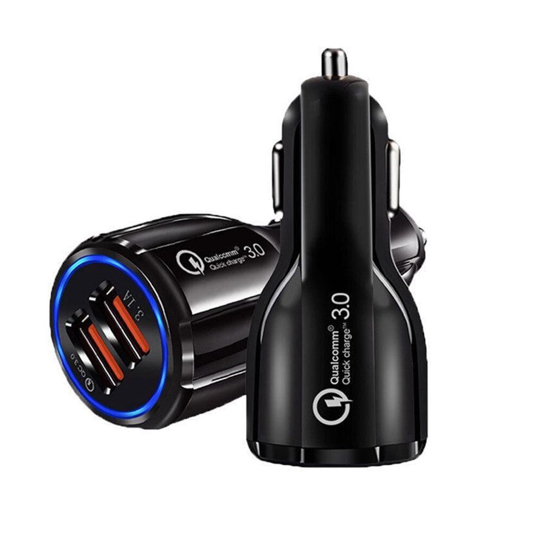 Cutie și conținut pachet încărcător auto Bowling QC3.0 negru, certificat ACEST, interfață USB