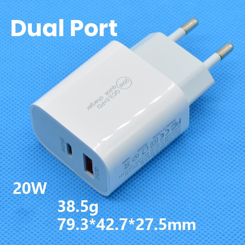 Incarcator Fast Charging QC 3.0, Vivimall, Dual Port USB-A si USB-C cu Cap de Incarcare Standard European, 20 W, fara Cablu, Alb - vivimall.ro
