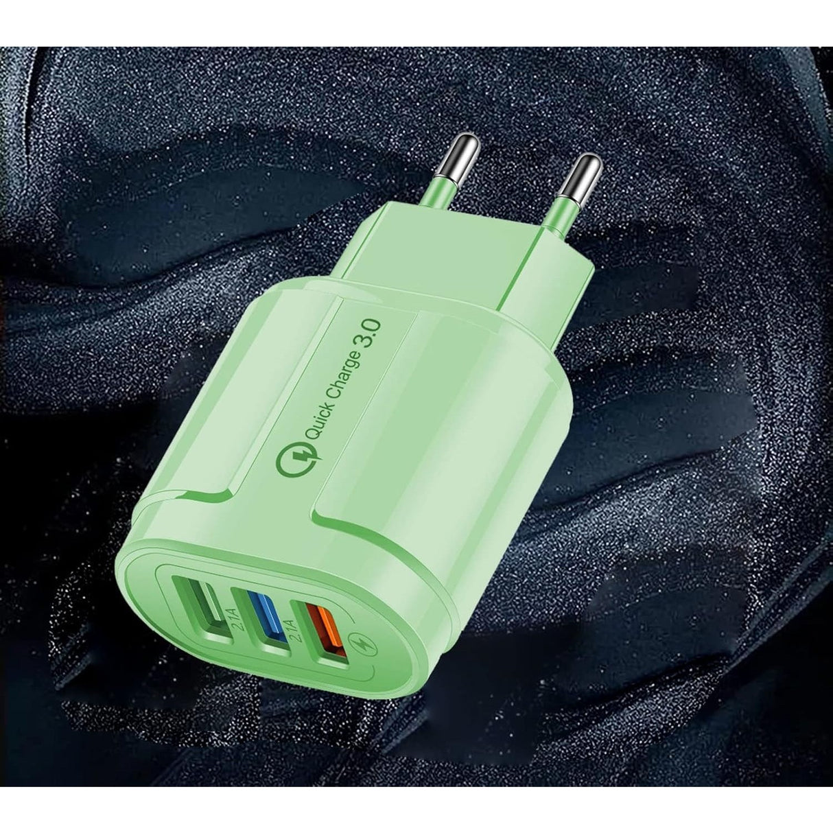 Incarcator Rapid QC3.0, Vivimall, 3 Porturi USB, 2.1A, 18W, din ABS, Protectie Supraincalzire, Gama Macarons, Verde - vivimall.ro