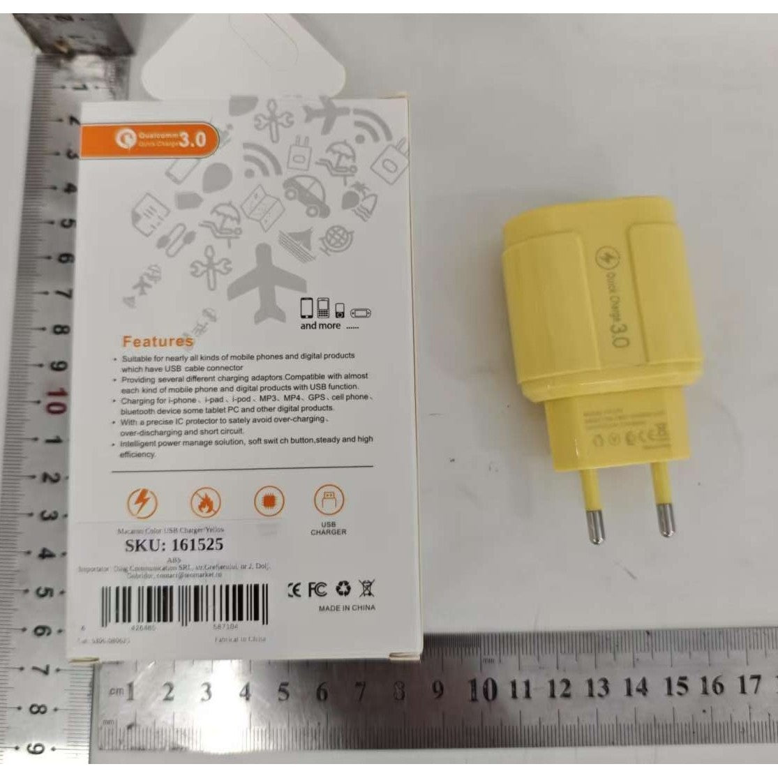 Incarcator Rapid QC3.0, Vivimall, 3 Porturi USB, 2.1A, 18W, din ABS, Protectie Supraincalzire, Gama Macarons, Galben - vivimall.ro