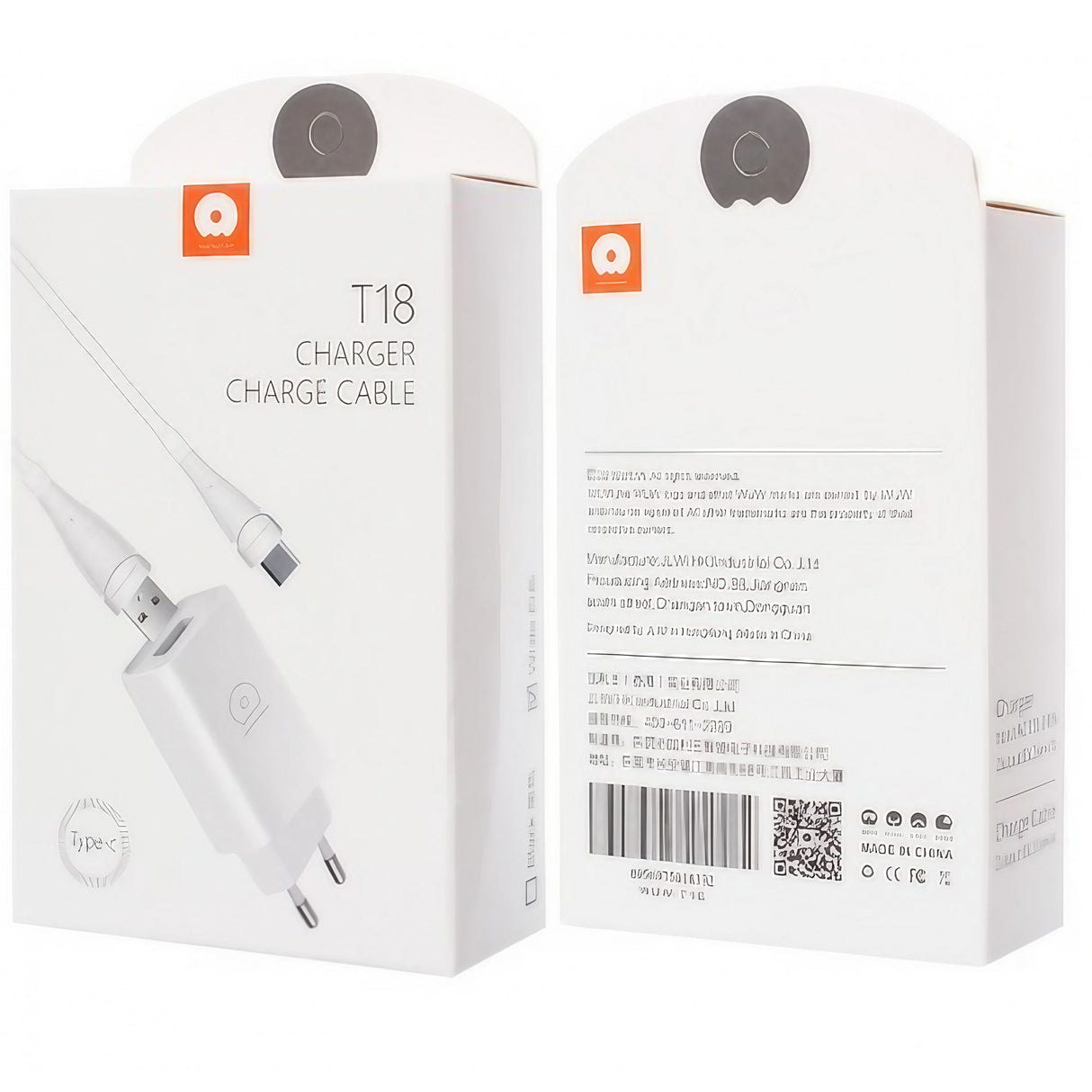 Cablu Type-C 1m din pachetul Flipyy T18 alb, detaliu conector și lungime cablu