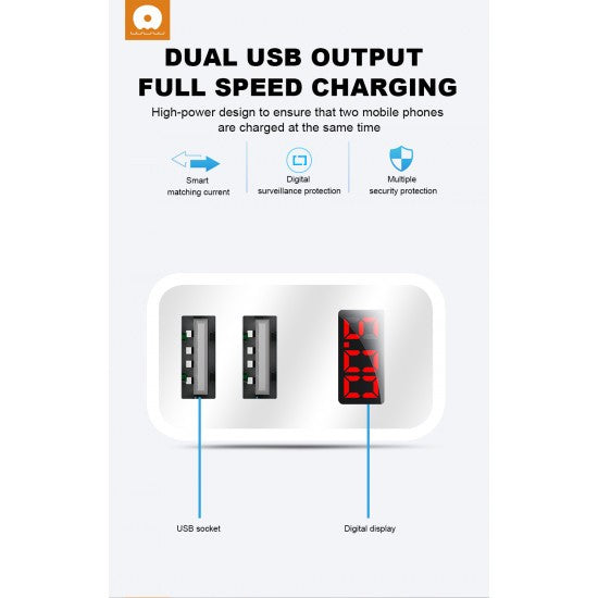 Incarcator Retea Flippy, 2.4A, 2 porturi USB, cu afisaj led WUW-C82, Alb - vivimall.ro