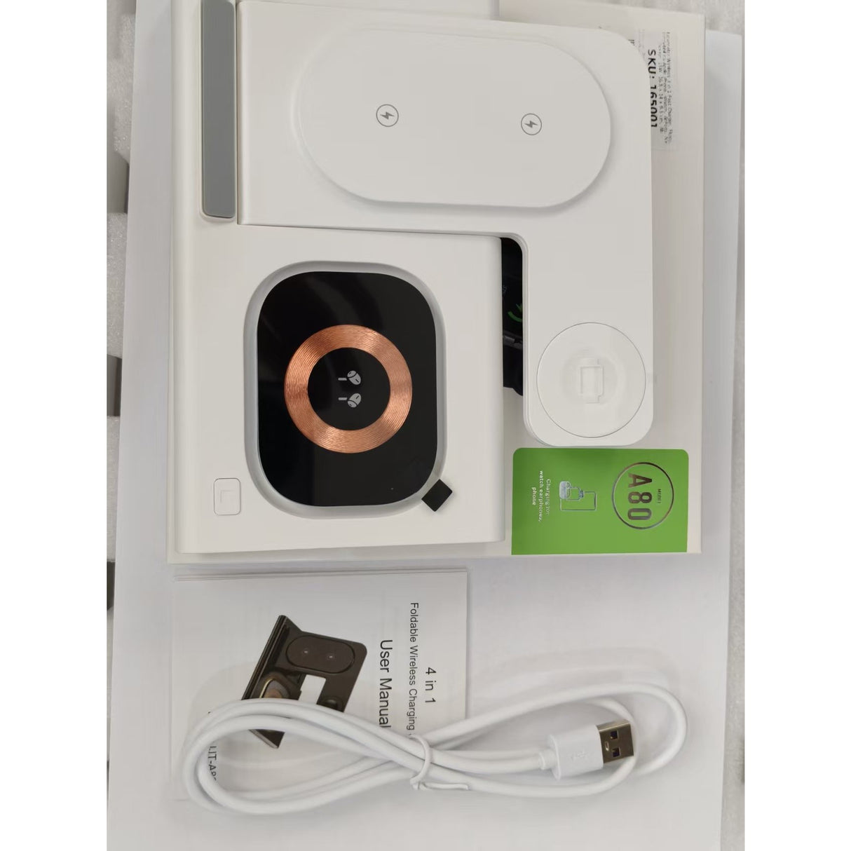 Incarcator Wireless 3 in 1 Fast Charger, Vivimall, Compatibil cu Apple iPhone, iWatch, AirPods, New Design, 15W, 16.5 x 14 x 9.5 cm, Alb - vivimall.ro