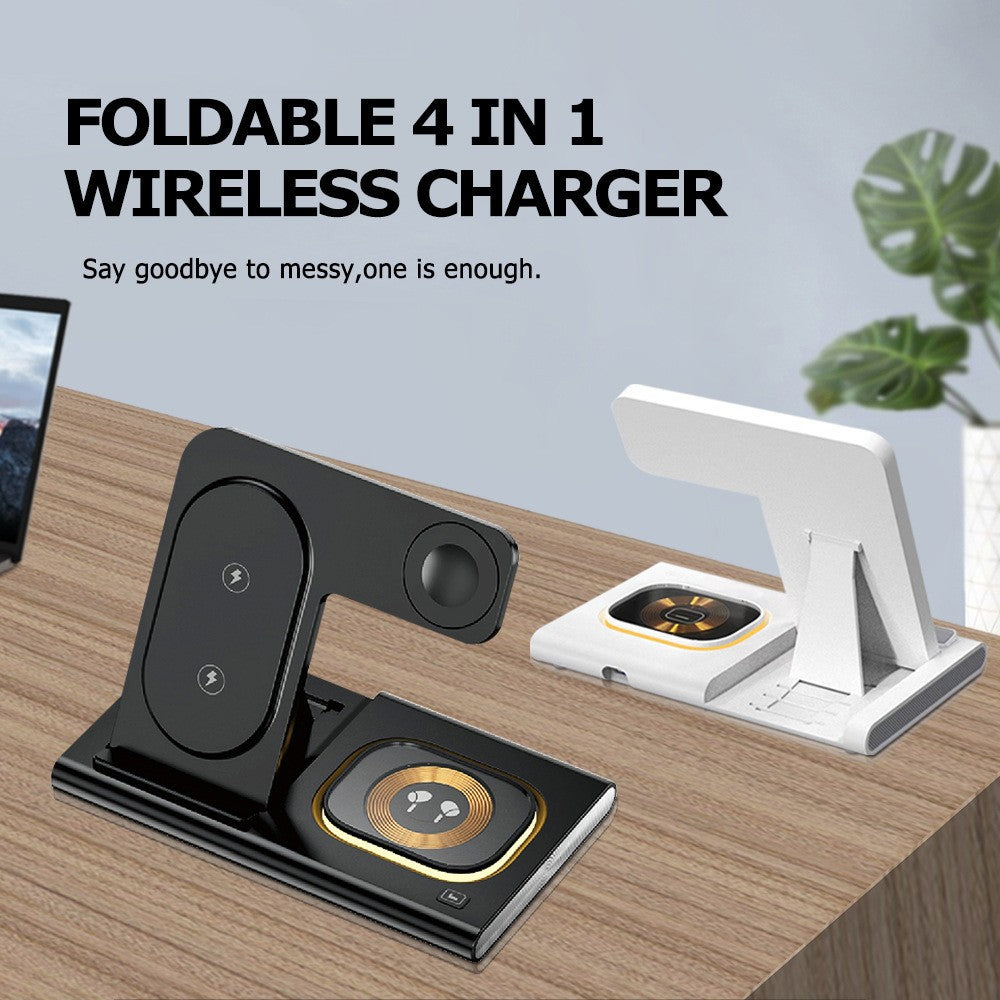 Încărcător wireless 3 în 1 pliat, design compact portabil pentru călătorii, finisaj negru mat
